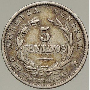 Kostarika. 5 centavos 1889 HEATON. KM-128. patina
