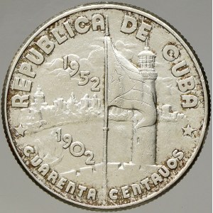 Kuba. 40 centavos 1952 50 let republiky. KM-25