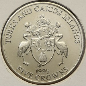 Turks a Caicos. 5 crows 1995 vítězství (portréty), baleno v „mincovním dopise“ s 2 známkami, číslováno (č. 0350). KM-133