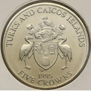 Turks a Caicos. 5 crown 1995 vítězství (letadla), baleno v „mincovním dopise“ s 2 známkami, číslováno (č. 2422). KM-134