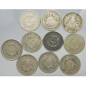 USA. 5 cent 1890, 1899, 1901, 1902, 1903, 1905, 1906, 1907, 1908, 1912