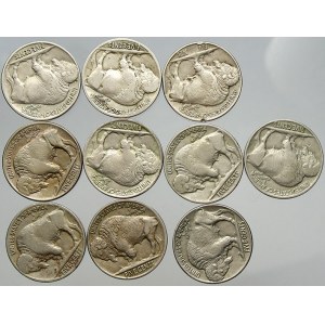 USA. 5 cent 1916, 1917, 1920, 1921, 1923, 1924, 1930, 1936, 1937, 1938 D. 2x dr. hr.