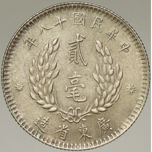 Čína – Kwang-Tung. 20 cent 1929. Y-426