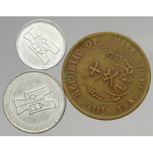 Čína, republika (1912-49). 10 cash 1912. Y-301. 5 cent 1940, 1 cent 1940. KM-355, 356