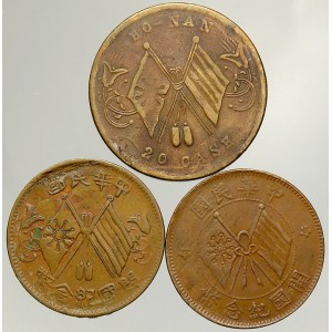 Čína, republika (1912-49). 10 cash 1920 společná vydání (2x). 20 cash cca 1920, blíže neurč.
