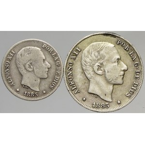 Filipíny. 20 cent 1888 m.o., 10 cent 1885. KM-148, 149