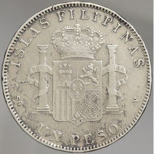 Filipíny. Alfons XIII. (1886-98). 1 peso 1897. KM-154. hry