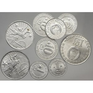 Korea, lid. demokratická republika. Konvolut 9 mincí 1 chon a 50 chon z let 1959-74 (jedna nebo dvě hvězdy v poli)