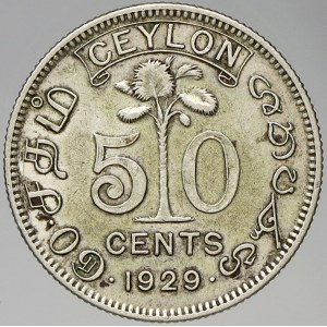 Sri Lanka (Ceylon). Jiří V. (1910-36). 50 cent 1929. KM-190a