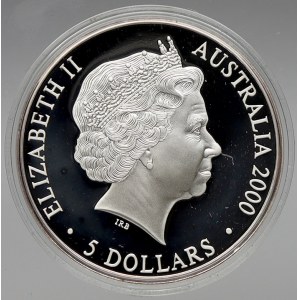 Austrálie. 5 dollar 2000 OH Sydney (1 OZ Ag) – tváře, plexi pouzdro, orig. etue, čísl. certifikát. KM-380