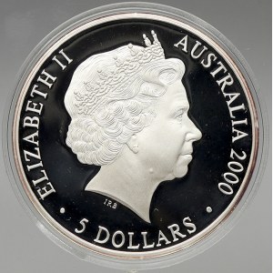 Austrálie. 5 dollar 2000 OH Sydney (1 OZ Ag) – most, plexi pouzdro, orig. etuie, čísl. certifikát. KM-515
