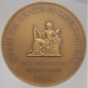 evropské medaile. Francie. 150 let banky Caisse des Dépôts et Consignations 1916 – 1966. Nesign. Bronz 68 mm