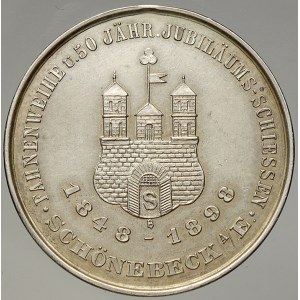 evropské medaile. Německo. Wilhelm II. Střelecká medaile Schönbeck a/Elbe 1848-1898. Ag 39 mm