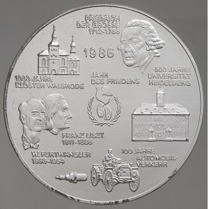 evropské medaile. Německo – BRD. Kalendářní medaile 1986. Ag 1.000 (38,84 g) 50 mm