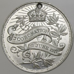 evropské medaile. Velká Británie. Korunovační medaile Jiřího V. 1911. Cín 38 mm. dírka