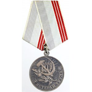 Rusko – SSSR. Medaile Veterán práce. Bronz postř., stuha na Al golodce