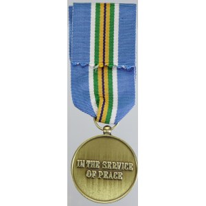 Medaile NATO a OSN. Medaile OSN UNPROFOR, mise v Jižním Súdánu (UNMISS) po r. 2011 (dle stuhy). Bronz, stuha