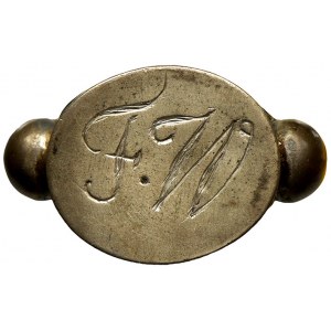 ostatní. Pečetidlo ve tvaru prstenu s ouškem na zavěšení – monogram W F (18. - 19. stol.). Ag (7,95 g)