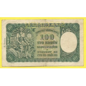 Slovensko 1939 – 1945. 100 Ks 1940, s. G5. H-49a1S1. perf. SPECIMEN. vada papíru