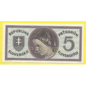 Slovensko 1939 – 1945. 5 Ks (1945), s. A024. H-55aS2. perf. SPECIMEN