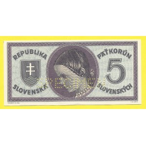 Slovensko 1939 – 1945. 5 Ks (1945), s. A048. H-55aS2. perf. SPECIMEN