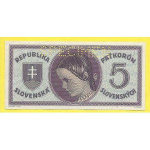 Slovensko 1939 – 1945. 5 Ks (1945), s. D002. H-55aS1. perf. SPECIMEN