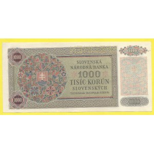 Československo 1944-45. 1000 Ks 1941/(45), s. 2T4. H-65aS1a. perf. SPECIMEN