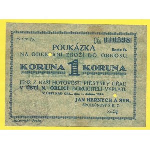 Nouzové tisky. Ústí nad Orlicí. 1 K 1914. HH-231.1.5.1a. 2x znehodnoceno otvorem 2,5mm 