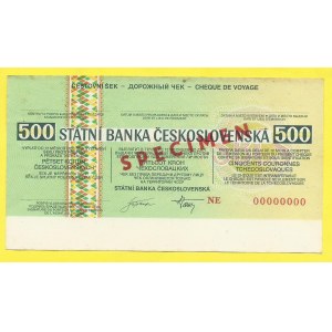 Šeky. Cestovní šek na 500 Kčs (1976), s. NE anulát, přetisk SPECIMEN. Novák-S10c