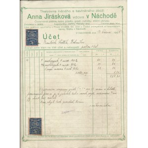 Ostatní tisky. Náchod. Anna Jirásková. 2 okolkované účty z roku 1925