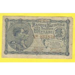 Belgie. 1 frank 23.5.1922. Pick-92. přilepený roh