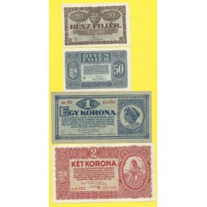 Maďarsko. 20, 50 filler, 1 , 2 koruna 1920. Kuscsik-K33, 34, 35, 36b