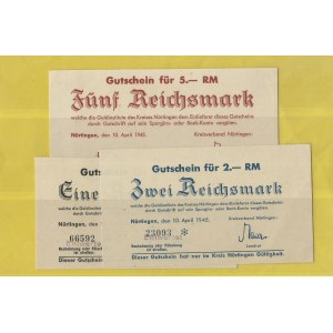 Německo. Nuertingen. 1, 2, 5 RM 1945