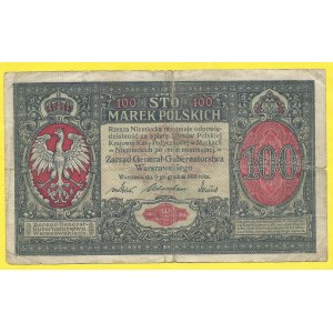 Polsko. 100 marek polskich 1916. Mil.-15. v ohybech prodřená