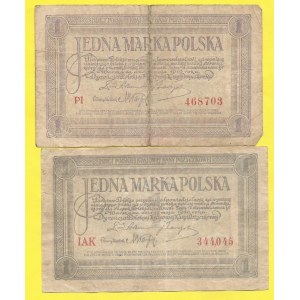 Polsko. 1 marka polska 1919, s. PI, IAK. Mil.-19a, b