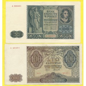 Polsko. 50, 100 zlotych 1941, s. A, A. Mil.-102, 103a