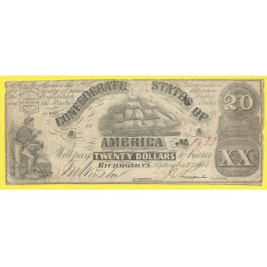 Amerika. Richmond. 20 dollar 2.9.1861. Pick-31a