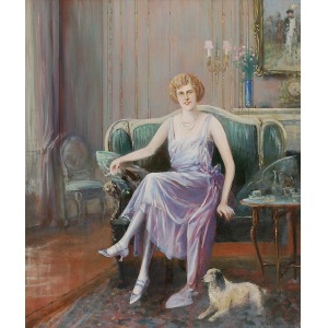 Jan CHEŁMIŃSKI (1851-1925), Portret kobiety w sukni lila-róż