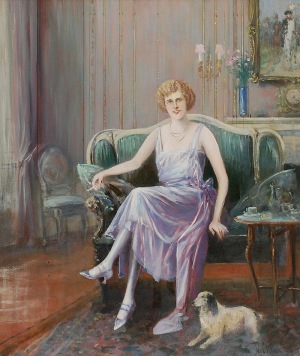 Jan CHEŁMIŃSKI (1851-1925), Portret kobiety w sukni lila-róż
