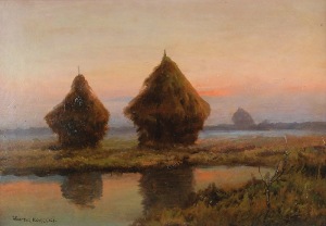 Wiktor KORECKI (1890-1980), Stogi siana o zachodzie słońca