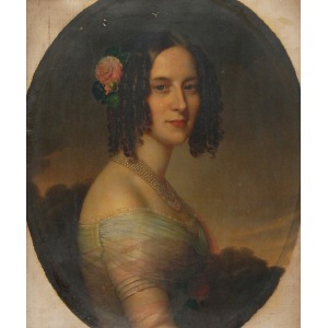 MALARZ NIEOKREŚLONY (XIX w.), Portret damy z różą