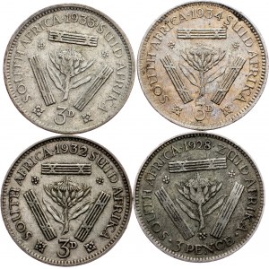 South Africa, 3 Pence 1928, 1932, 1933, 1934