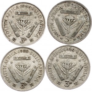 South Africa, 3 Pence 1946, 1949, 1950,1951