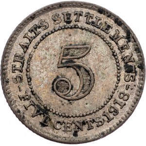 Straits Settlements, 5 Cents 1918