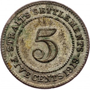 Straits Settlements, 5 Cents 1919