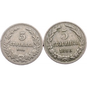 Bulgaria, 5 Stotinki 1888, 1906