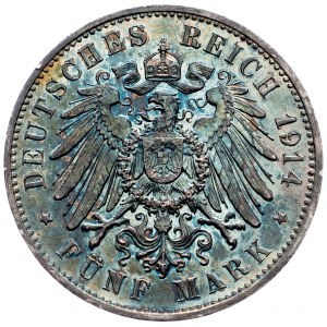 Friedrich August III., 5 Mark 1914, E