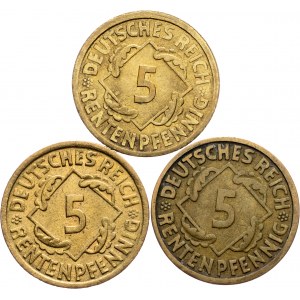 Germany, 5 Pfennig 1924, A, E, J