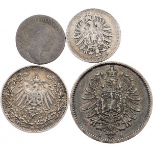 Germany, 1 Kreuzer, 20 Pfennig, 1/2 Mark, 1 Mark 1821, 1876, 1907, 1876