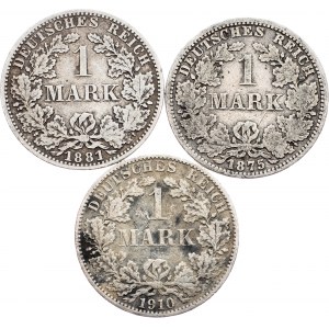 Germany, 1 Mark 1875, 1881, 1910, A, A, A